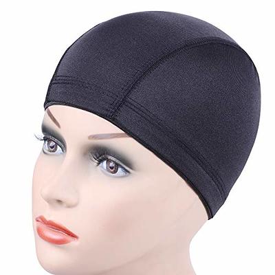 YANTAISIYU 2 Pcs/Lot Black Dome Cap Wig Cap for Making Wigs Stretchable Hairnets with Wide Elastic Band (Dome Cap L)