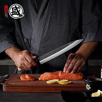 MITSUMOTO SAKARI 10-inch Japanese Sashimi Knife, Professional Hand Forged  Japanese Sushi Knife, Tungsten Alloy Kitchen Chef Knife (Fraxinus