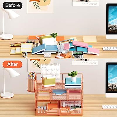 Marbrasse Desk Organizer with File Holder + 3 Tier Mesh Desk Organizer with  3 Drawers