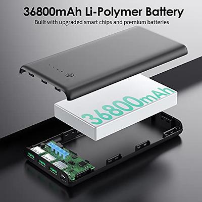 12000mAh Small Power Bank,Mini Portable Charger Built in 4 Cables,USB C  Input/Output with Smart LED Display,External Battery Portable Charger Power