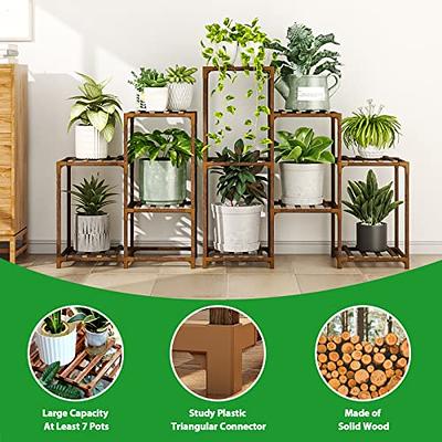 Bamworld Tall Plant Stand Indoor Outdoor Corner Plant Shelf Wood Flower  Stands for Living Room Balcony and Garden (9 pots)