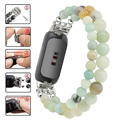  Beaded Bracelet Compatible for Fitbit Inspire 3 Women  Adjustable Handmade White Pearls Watch Band Repalcement Straps for Inspire  3 Accessories (Black) : Cell Phones & Accessories