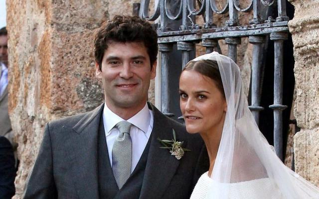 Lady Charlotte with her husband, Colombian billionaire Alejandro Santo Domingo, on their wedding day  - EPA