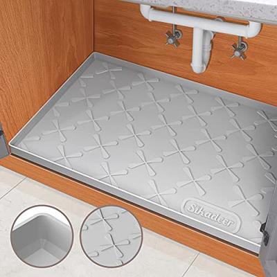 Under Sink Mat 34 x 22 Waterproof Kitchen Cabinet Tray Shelf Liners  Flexible Silicone Under Sink Liner with Drain Hole Bathroom Kitchen Cabinet  Mat Grey