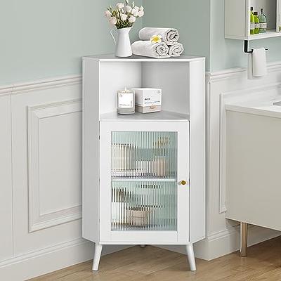 HOMCOM Small Bathroom Corner Floor Cabinet with Door and Shelves Vanity - White