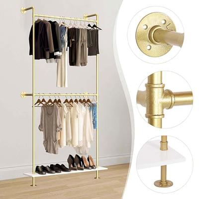 Heavy Duty Clothes Rack Wall Mounted Hanging Garment Rack Gold Metal Closet  Rod