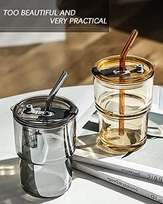 Glass Cup With Straw Glass Iced Coffee Cups With Lids And Straws Portable  375ml Iced Coffee Glass Drinking Cups For Coffee - AliExpress