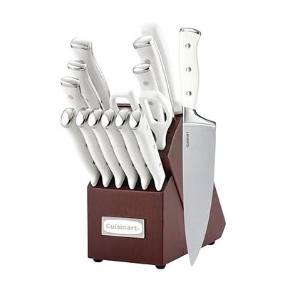 HUNTER.DUAL Knife Set, 15 Piece Kitchen Knife Set with Block Self  Sharpening, Dishwasher Safe, Anti-slip Handle, White