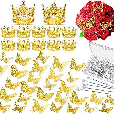 139 Pcs Crowns Bouquet Corsages Pins Butterfly Flower Arrangements Cake  Decorating Kit 15Pcs Crown Cake Topper 100 Pcs Diamond Pins 24 Pcs  Butterfly