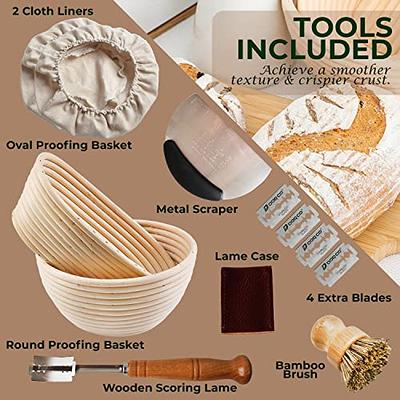  Sourdough Start Kit - Sourdough Bread Baking Supplies 2  Banneton Bread Proofing Basket Bowls, 2 Cloths, Whisk, Bread Lame, Dough  Scraper, 2 Brushes - Sourdough Starter Kit Bread Making & Baking