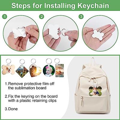 120Pcs Sublimation Keychain Blanks Bulk, DIY MDF 4 Shape Sublimation Blank  Keychain with Keyrings, unisex-adult Double-Sided Printed Heat Transfer  Keychain, White