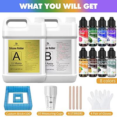 Silicone Mold Making Kit - 1 Gallon Kit Translucent Liquid Silicone Rubber  15A with Silicone Pigment, Bricks - Fast Cured 1:1 Ratio Silicone Casting