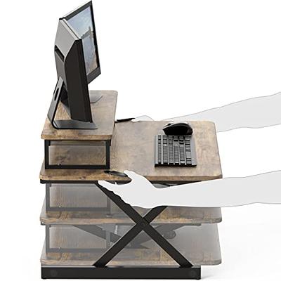 SHW 32-Inch Height Adjustable Standing Desk Converter Riser Workstation  with Drawer, White 