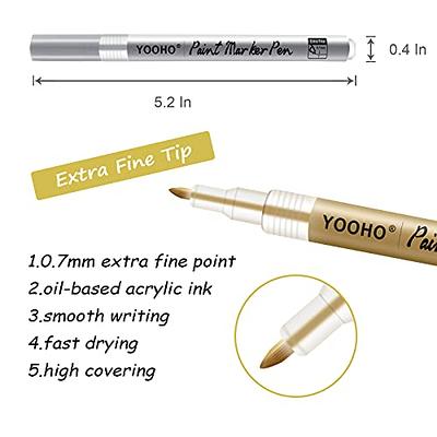 YOOHO Paint Pen Gold Silver Metallic Permanent Acrylic Markers Set for  Fabric Glass Rock Wooden Ceramic Leather Tire Painting, 0.7mm Extra Fine  Tip (3pcs Gold+3pcs Silver) - Yahoo Shopping