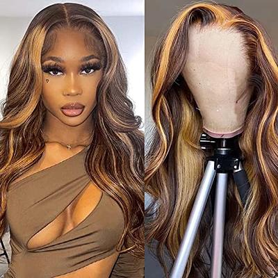 Honey Blonde Lace Front Wigs Human Hair Pre Plucked 4/27 Ombre Highlight HD  Lace