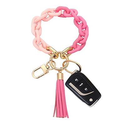 Junecarp Love Fringe Key Chain,Silicone Beaded Bracelet Keychain for Women Car Keys Home Keyring (Blue-LOVE)