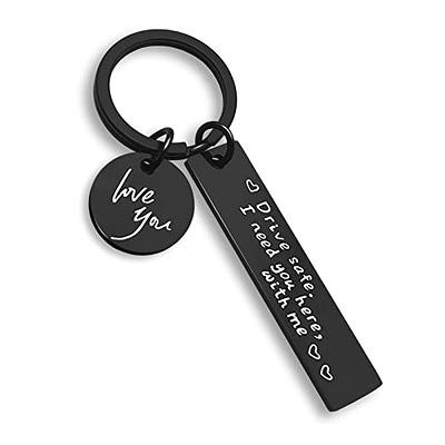 Wrapsify Leather Keychain - Drive Safely Handsome, I Need You Here with Me - Love You More - Gkq26006 Black