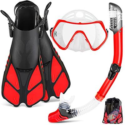 ZEEPORTE Mask Fin Snorkel Set, Travel Size Snorkeling Gear for Adults with  Panoramic View Anti-Fog Mask, Trek Fins, Dry Top Snorkel and Gear Bag for  Swimming Training, Snorkeling Kit Diving Packages 