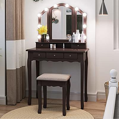 QQXX Vanity Desk with Mirror and Lights,Modern Makeup Vanity Set,Adjustable  Led & Six Drawers & Five Storage Shelves & Vanity Stool Chair,Large Makeup  Desk Dressing Table for Bedroom - Yahoo Shopping