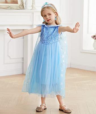 knemmy Elsa Costume for Girl Elsa Dress Frozen Cosplay Princess Dress Up  Clothes Halloween Party Perform Birthday Outfit