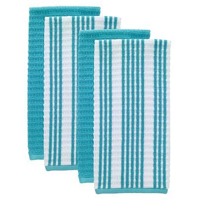 RITZ T-fal Blue Solid and Stripe Cotton Waffle Terry Kitchen Towel