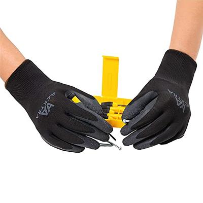 KAYGO Work Gloves PU Coated-12 Pairs, KG15P,Nylon Lite Polyurethane Safety  Work Gloves, Gray Polyurethane Coated, Knit Wrist Cuff,Ideal for Light Duty  Work (Large, Black) 