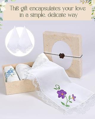 Suhine 50 Pcs Wedding White Ladies Handkerchief with Lace Bulk