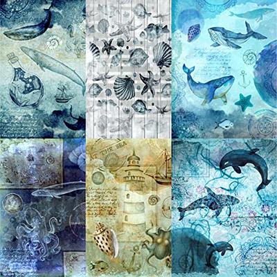 Blue Background Mulberry Rice Paper, 8 x 10.5 inch - 6 x Different Printed Mulberry Paper Images 30gsm Visible Fibres for Decoupage Crafts Mixed