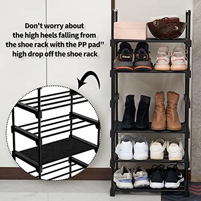 SUOERNUO Shoe Rack Storage Organizer 4 Tier Free Standing Metal Shoe Shelf Compact Shoe Organizer with Side Bag for Entryway Clo