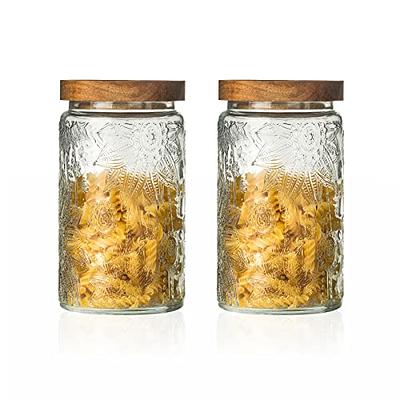 2pcs Large Glass Spice Jars with Bamboo Lids and Labels - Perfect