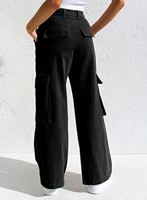 EVALESS Womens Fashion Cargo Pants High Waisted Straight Wide Leg