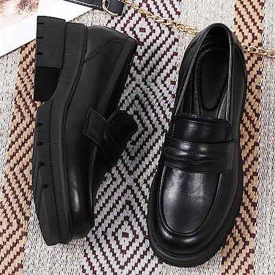  Women's Classic Platform Chunky Heel Penny Loafers Slip On  Round Toe Patent Leather Oxfords Dress Shoes | Loafers & Slip-Ons