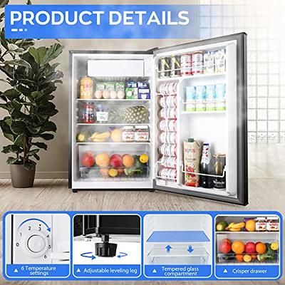 WANAI Mini Fridge with Freezer 3.5 Cu.Ft Compact Refrigerator with 7 Level  Thermostat, Two Door Portable, Cream