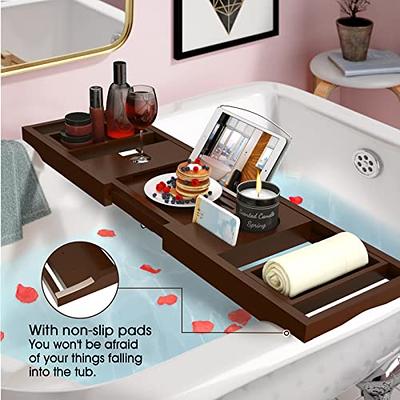 VIVOHOME Expandable 43 inch Bamboo Bathtub Caddy Tray in Natural with Holders, Soap Tray, Wine Glass Slot