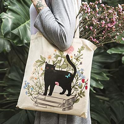  4 Pcs Canvas Tote Bag for Women Floral Cat Mushroom