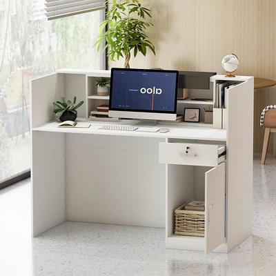 55.1 in. L-Shaped White Wood Writing Desk Executive Desk with USB Inte