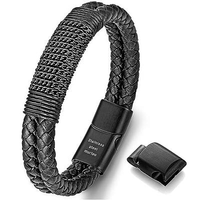 Touyony Mens Leather Bracelet Premium Leather Braided Bracelet Stainless Steel Jewelry Gift Accessories Men's Bracelet