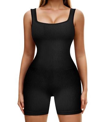 TrainingGirl Women's Yoga Romper Ribbed Athletic Jumpsuits Seamless One  Piece Bodysuit Square Neck Tank Tops Exercise Unitard - Yahoo Shopping