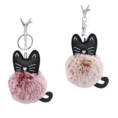 Unpafcxddyig Pom Pom Keychain Artificial Fur Puff Ball Keychains Fluffy  Tote Pendant Car Bag Charm