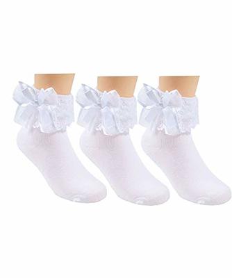 Buy Little Girls Ruffle Lace Trim Cotton Socks Baby Girl Eyelet Frilly  Dress Socks(1-9T), 5 Pairs,ivory White, 3-5T at