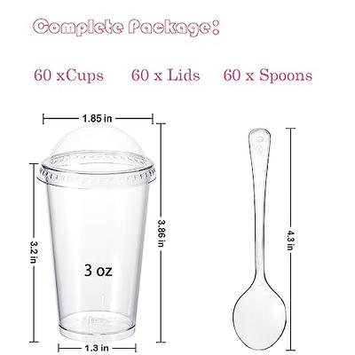 HawHawToys 60 Pack 3 OZ Dessert Cups with Lids and Spoons, Clear Plastic  Mini Dessert Shooter Parfait Cups for Party Desserts,Appetizers Serving  (60) - Yahoo Shopping