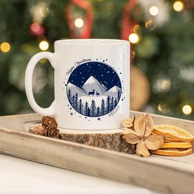 Personalised Enamel Reindeer Mug, Christmas Mug, Stocking Filler,  Personalised Christmas Mug, Christmas Eve Hot Chocolate Mug, Box Filler