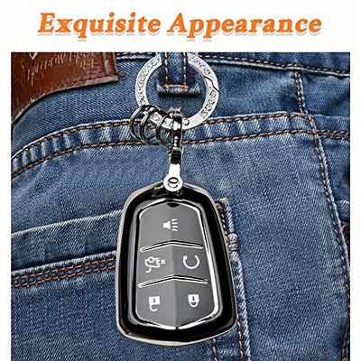 Cacacar for Cadillac Key Fob Cover with Keychain, for Cadillac Escalade ATS  CTS CT6 STS SRX XT5 Key Fob Case Premium Soft TPU Full Protection Smart