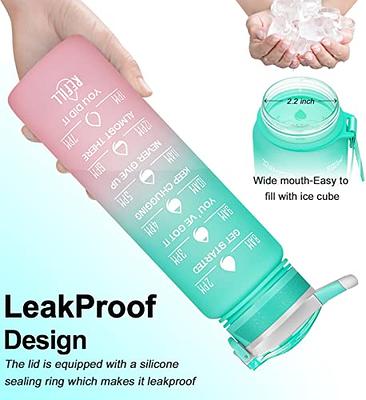 MEITAGIE 32oz Leakproof Motivational Sports Water Bottle with Straw & Time Marker, Flip Top Durable BPA Free Tritan Non-Toxic Frosted Bottle Perfect