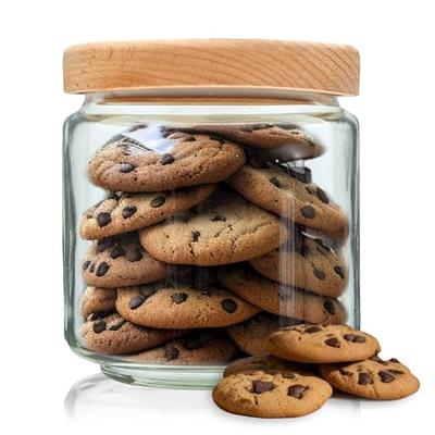 SOUL ONE 17oz (500 ML) Small Stackable Glass Cookie Jar with Wide Mouth  Airtight Wooden Lid