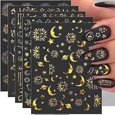 3D Sun Moon Star Nail Stickers Holographic Laser Silver Nail Art