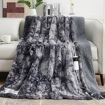 Heated Blanket Electric Throw - Soft Ribbed Fleece Fast Heating Electric  Blanket With 9 Heating Levels ( Dark Grey)