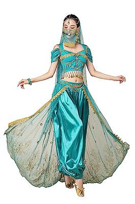 Shinny Jasmine Princess Dress Aladdin Cosplay Costume Women Blue Lamp Pants  Set