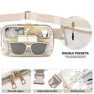  Clear Fanny Pack Stadium Approved for Women Men with  Adjustable Strap,Crossbody Clear Belt Waist Bag Pouch for Concerts Hiking  Running Beige