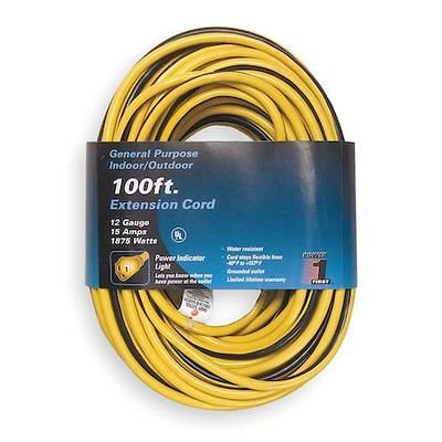 POWER FIRST LIGHTED EXTENSION CORD, 100 FT, 10 AWG WIRE SIZE, 10/3